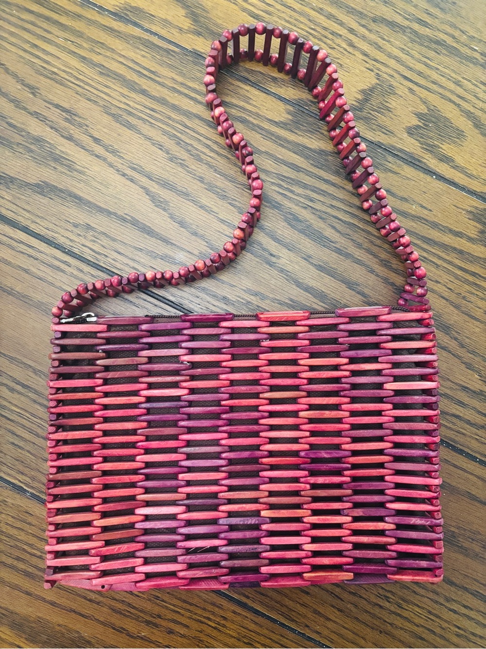 Wood Beaded Purse Bag Red Boho Earthy Beach Natural Artisan Hippie Retro Unique - Picture 3 of 9